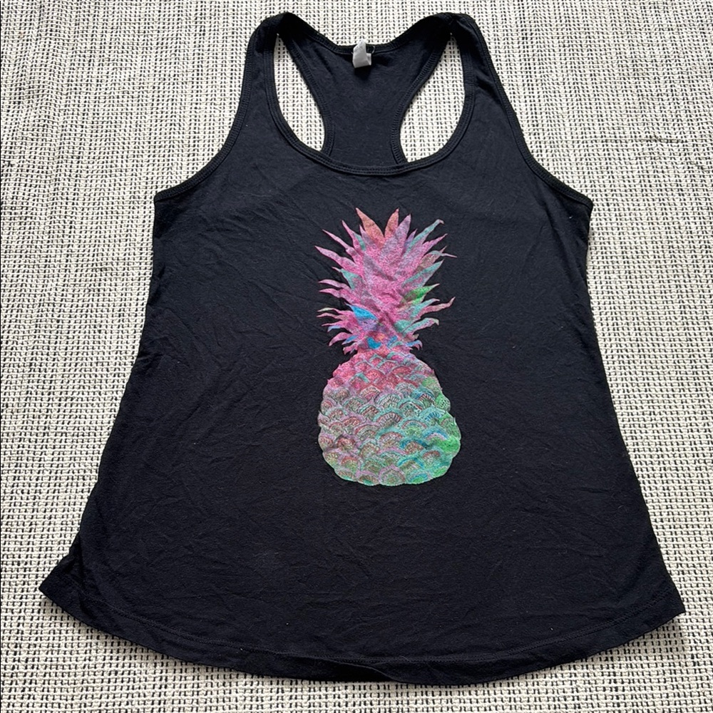 Women’s Black Graphic Tank Top with Pineapple SZ Large